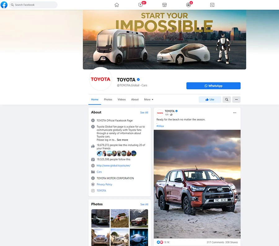 Toyota facebook page